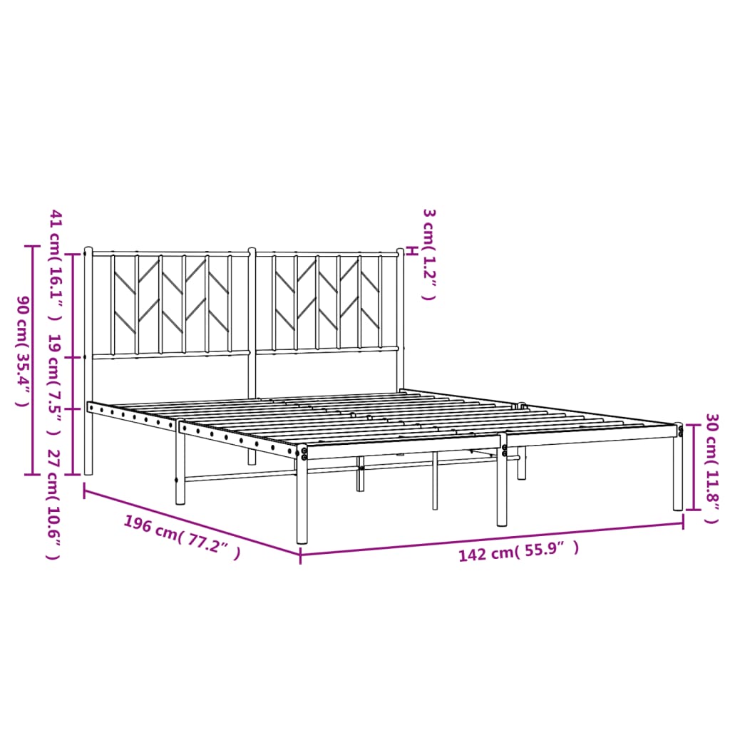 Bettgestell mit Kopfteil Metall Weiß 135x190 cm