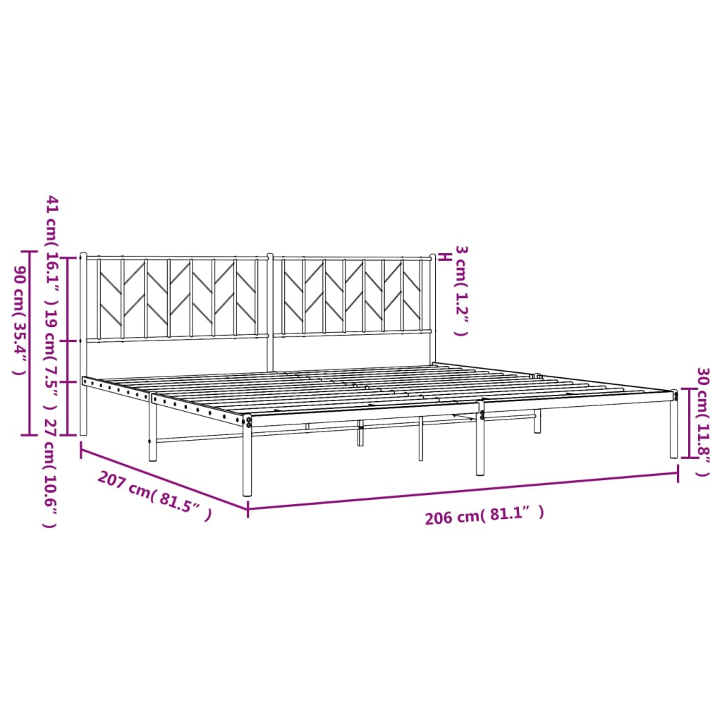 Bettgestell mit Kopfteil Metall Weiß 200x200 cm