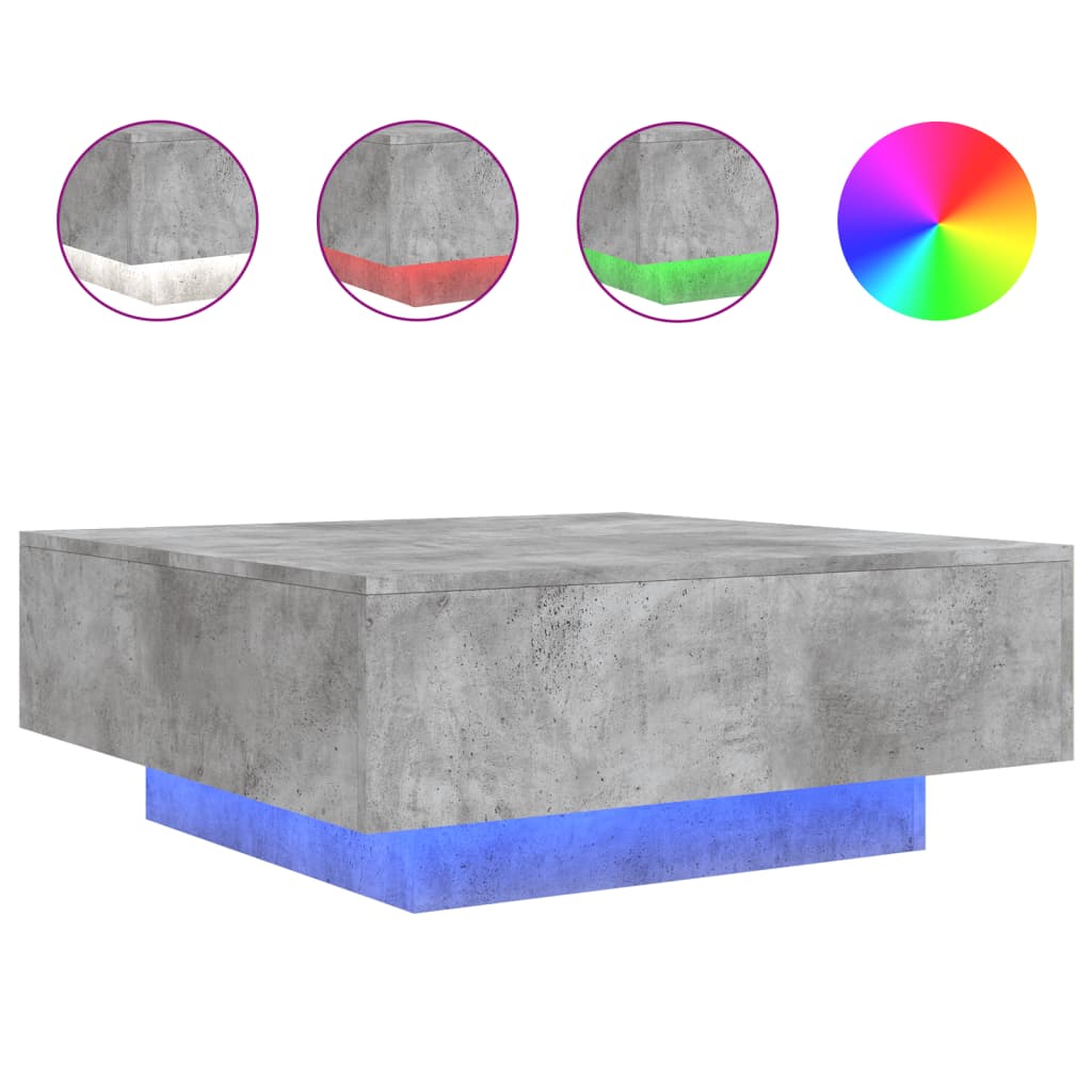 Couchtisch mit LED-Leuchten Betongrau 80x80x31 cm