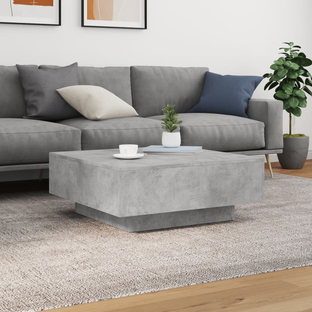 Couchtisch mit LED-Leuchten Betongrau 80x80x31 cm
