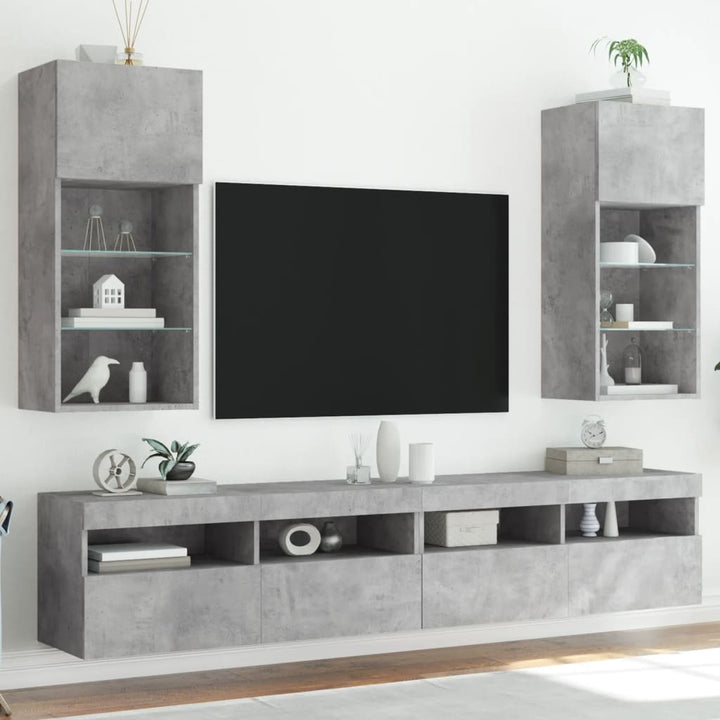 TV-Schränke mit LED-Leuchten 2 Stk. Betongrau 40,5x30x90 cm