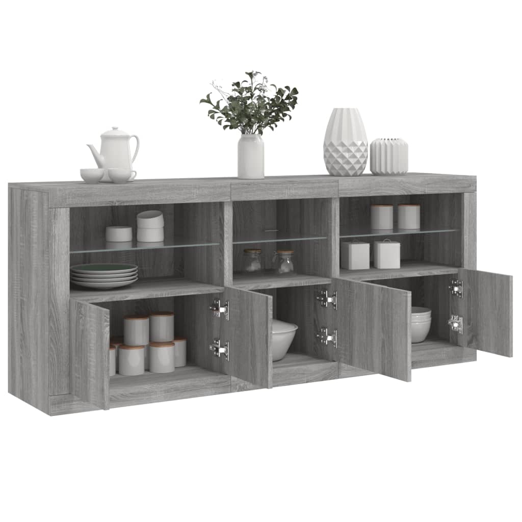 Sideboard mit LED-Leuchten Grau Sonoma 162x37x67 cm