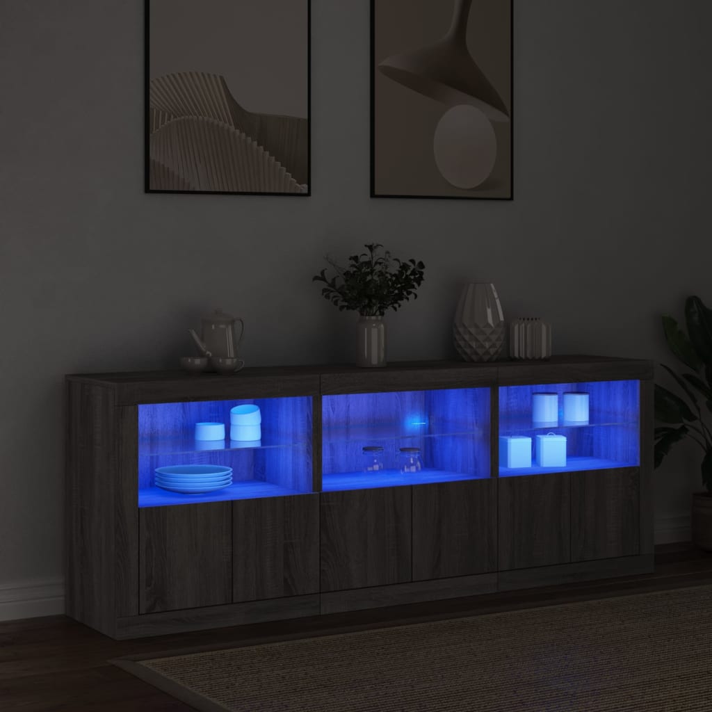 Sideboard mit LED-Leuchten Grau Sonoma 181,5x37x67 cm