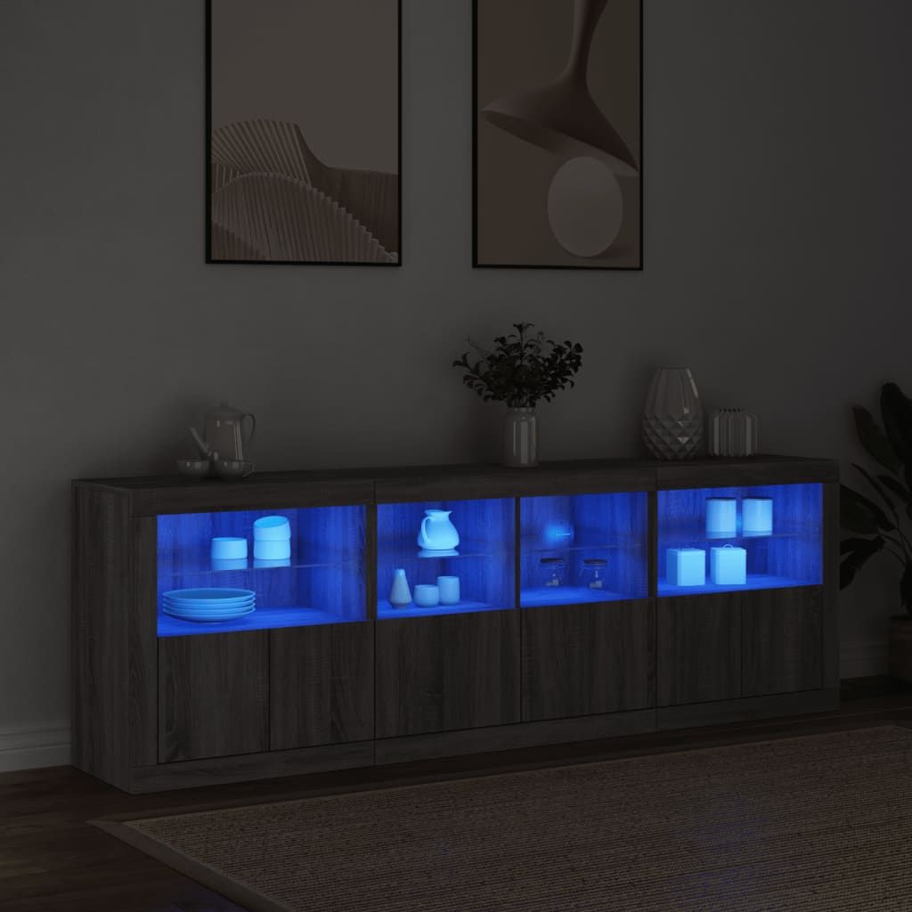 Sideboard mit LED-Leuchten Grau Sonoma 202x37x67 cm