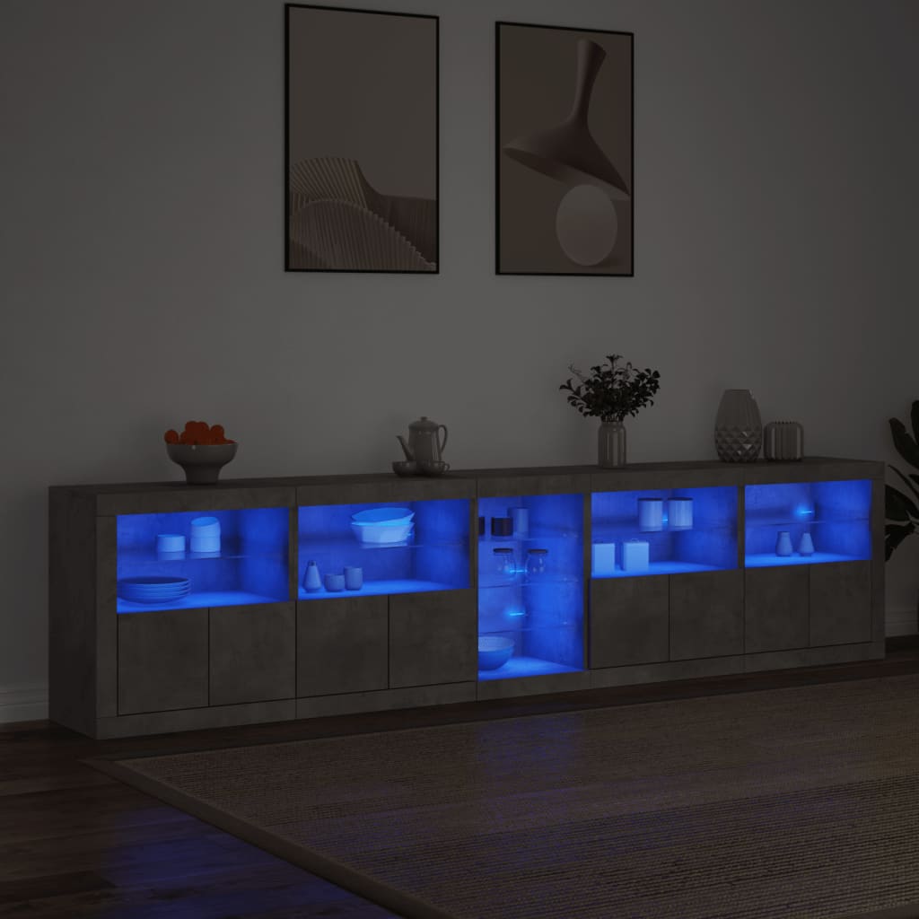 Sideboard mit LED-Leuchten Betongrau 283x37x67 cm