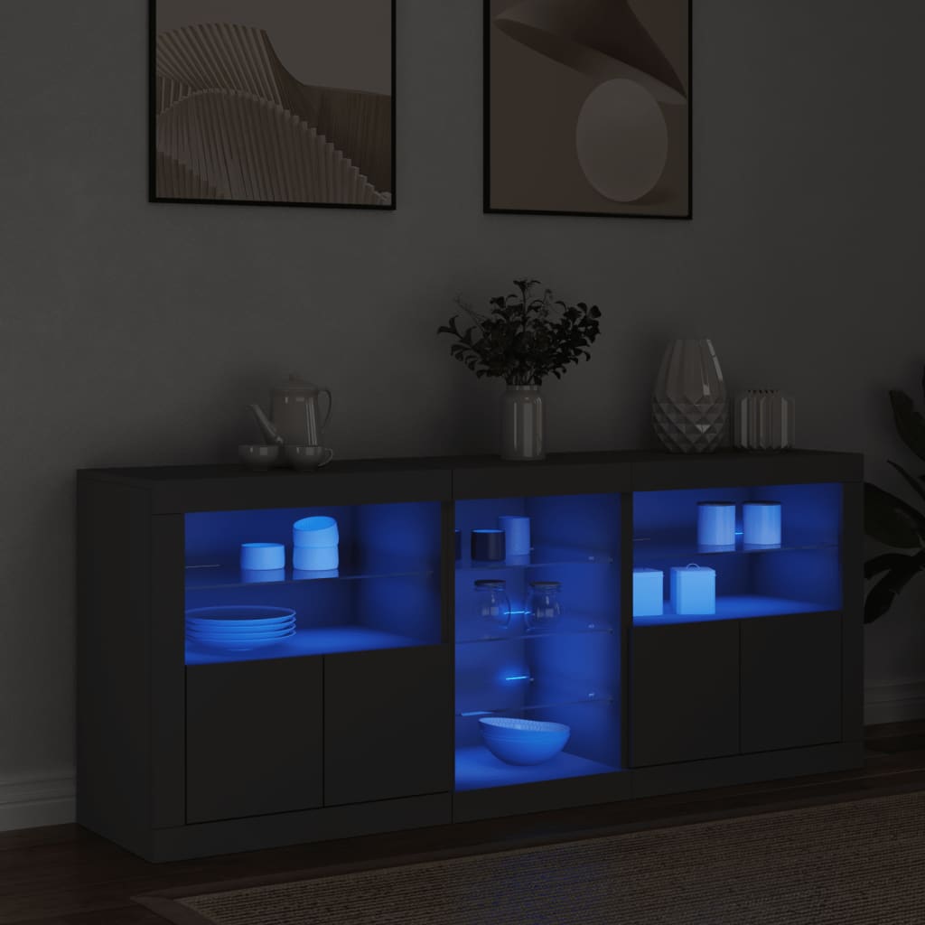 Sideboard mit LED-Leuchten Schwarz 162x37x67 cm