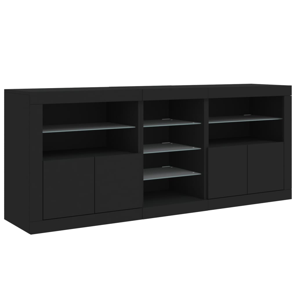 Sideboard mit LED-Leuchten Schwarz 162x37x67 cm