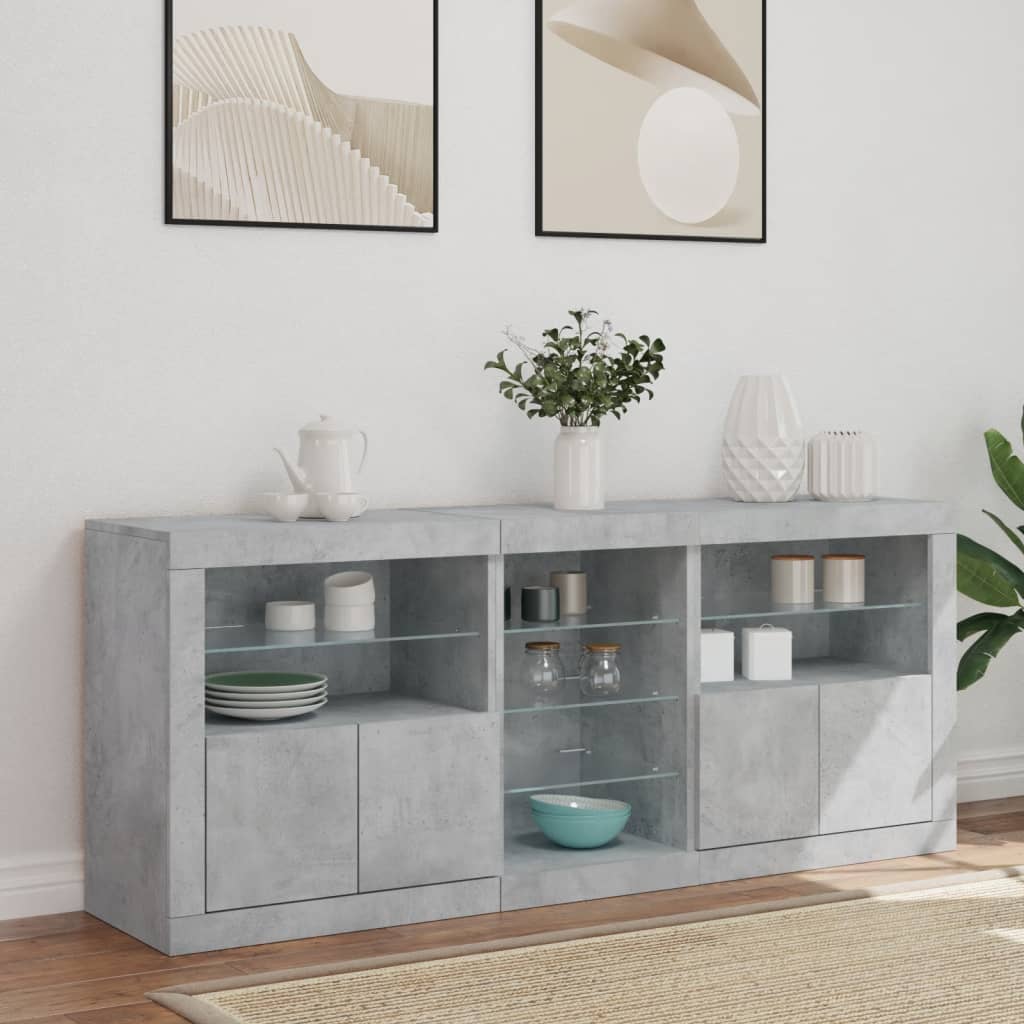 Sideboard mit LED-Leuchten Betongrau 162x37x67 cm