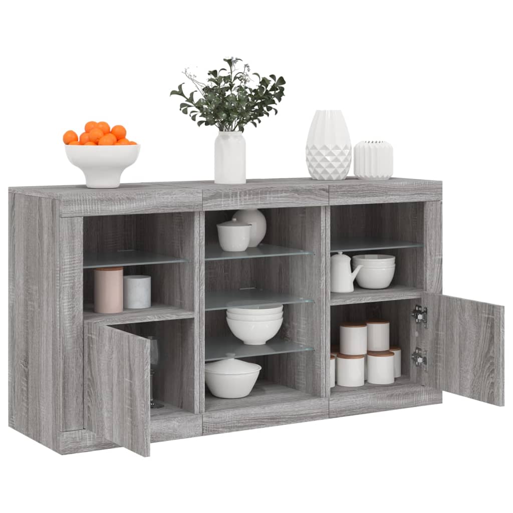 Sideboard mit LED-Leuchten Grau Sonoma 123x37x67 cm