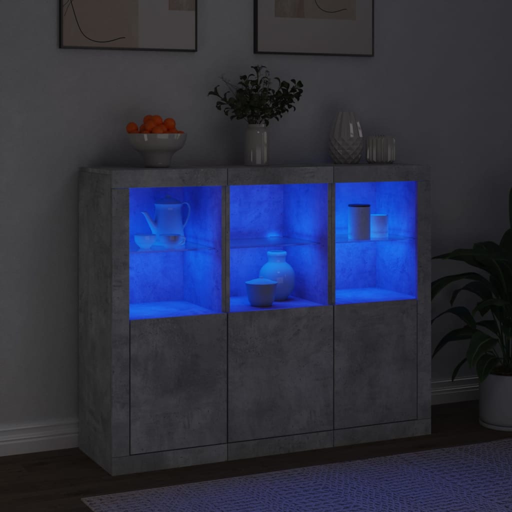 Sideboards mit LED-Leuchten 3 Stk. Betongrau Holzwerkstoff