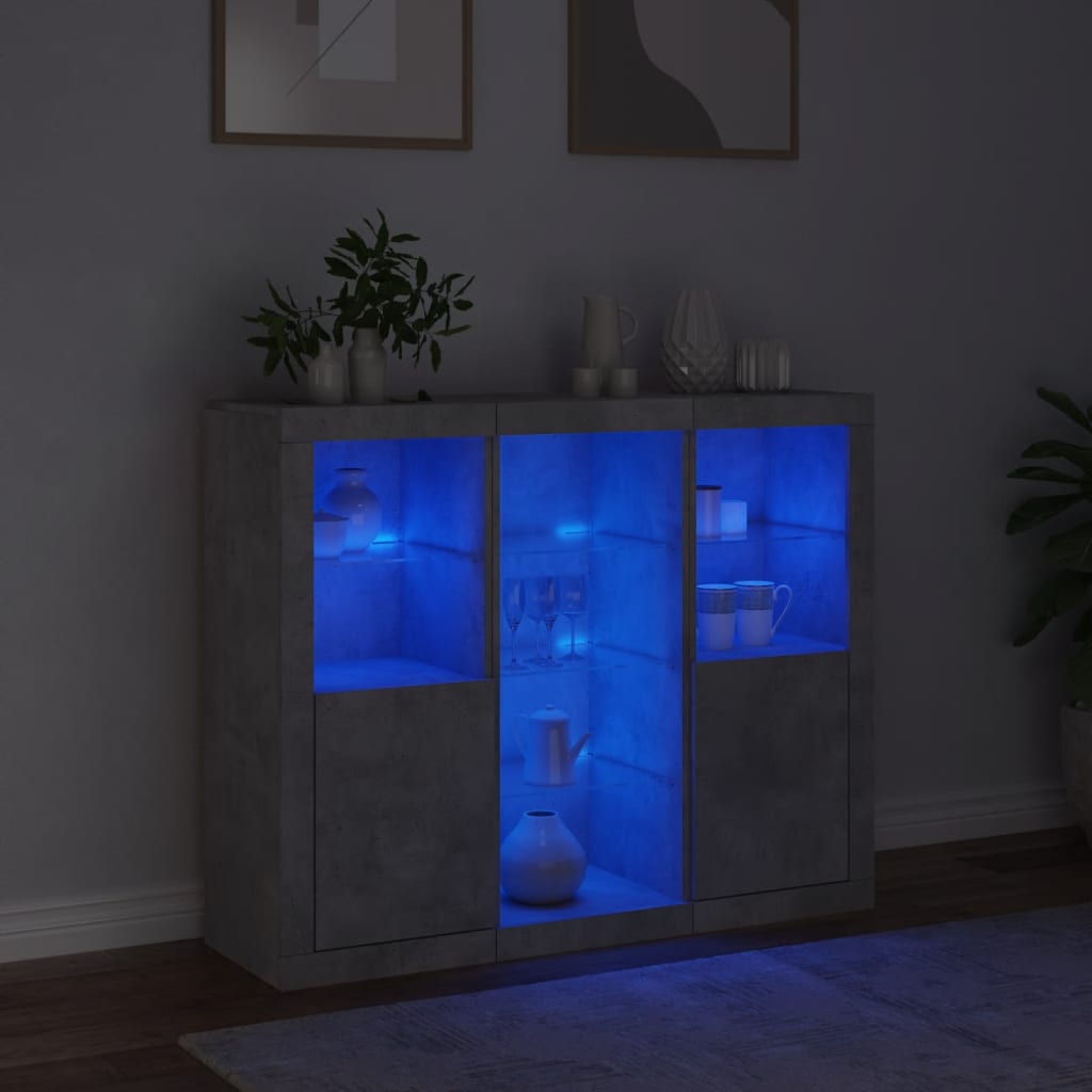 Sideboards mit LED-Leuchten 3 Stk. Betongrau Holzwerkstoff