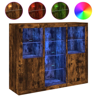 Sideboards mit LED-Leuchten 3 Stk. Räuchereiche Holzwerkstoff