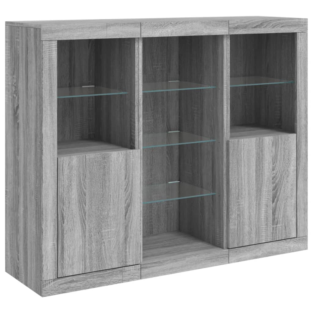 Sideboards mit LED-Leuchten 3 Stk. Grau Sonoma Holzwerkstoff