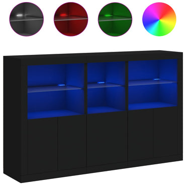 Sideboard mit LED-Leuchten Schwarz 162x37x100 cm