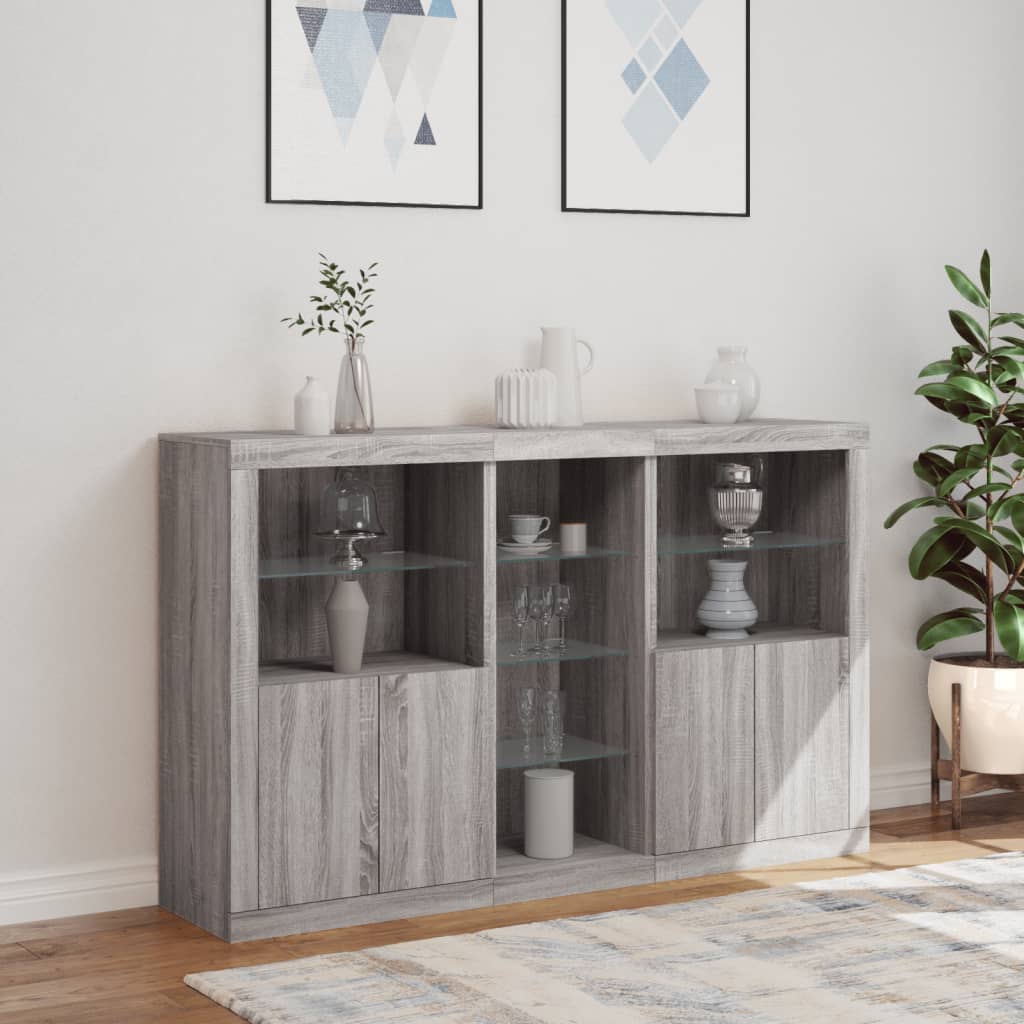 Sideboard mit LED-Leuchten Grau Sonoma 162x37x100 cm