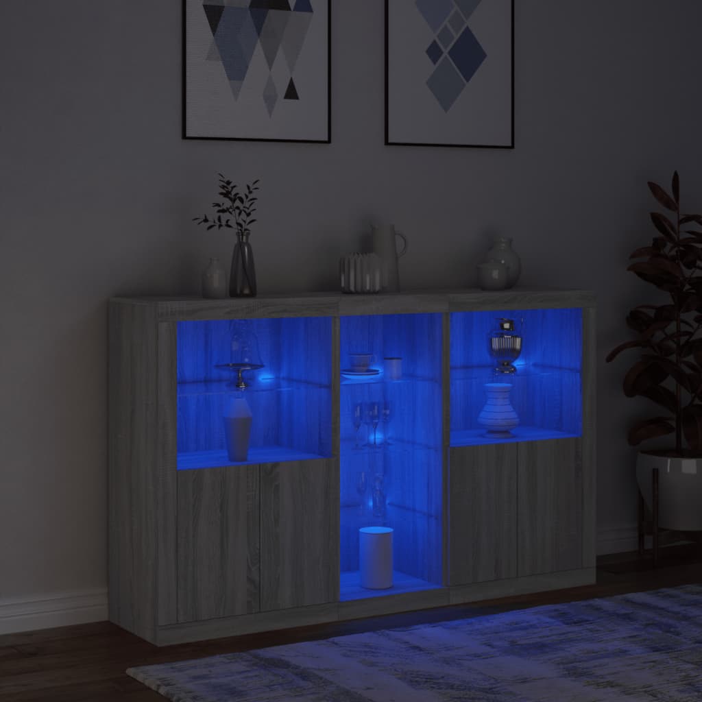 Sideboard mit LED-Leuchten Grau Sonoma 162x37x100 cm