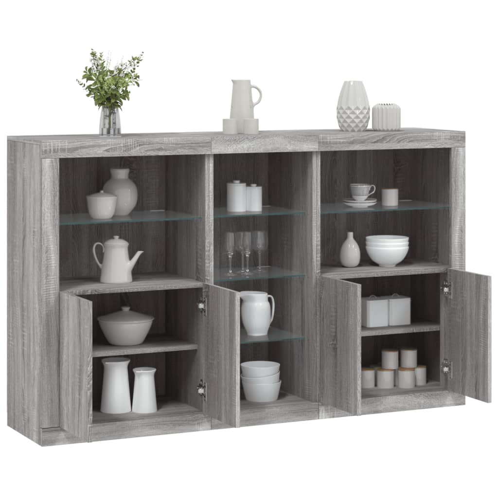 Sideboard mit LED-Leuchten Grau Sonoma 162x37x100 cm