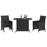 3-tlg. Bistro-Set mit Kissen Schwarz Poly Rattan