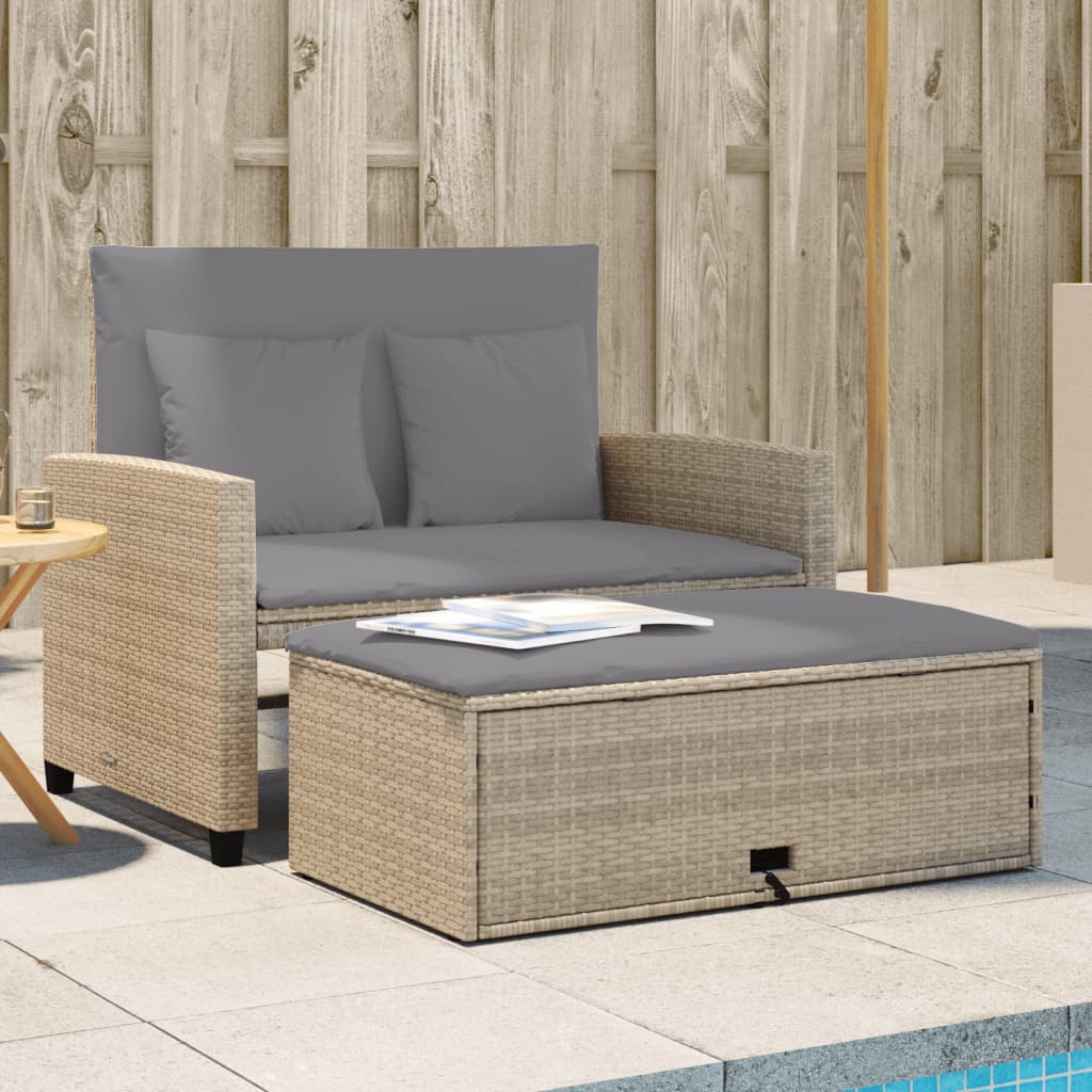 Gartensofa mit Kissen 2-Sitzer Beige Poly Rattan