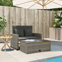 Gartensofa mit Kissen 2-Sitzer Grau Poly Rattan & Akazienholz