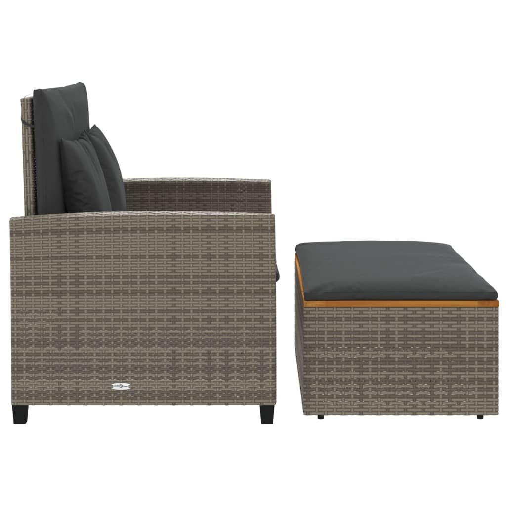 Gartensofa mit Kissen 2-Sitzer Grau Poly Rattan & Akazienholz