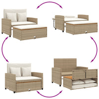 Gartensofa mit Kissen 2-Sitzer Beige Poly Rattan & Akazienholz