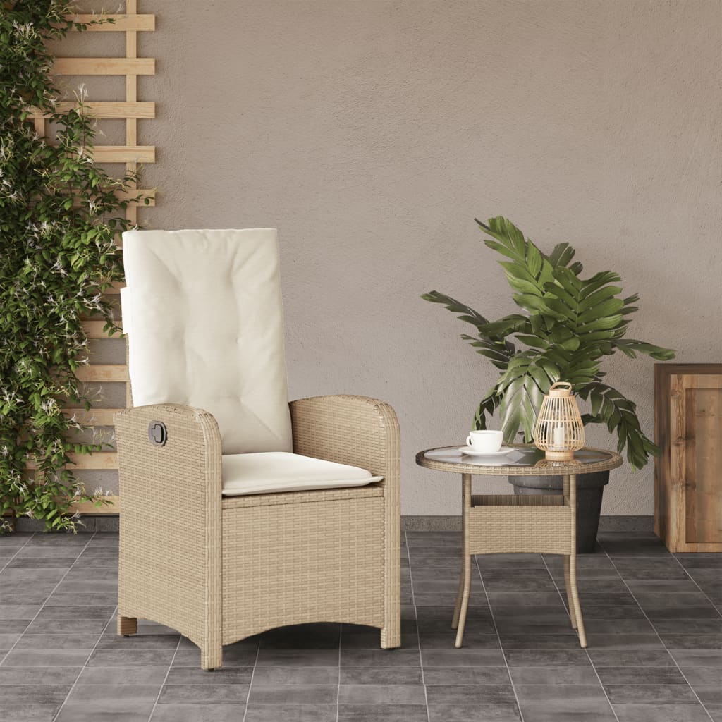 Gartensessel mit Kissen Verstellbar Beige Poly Rattan