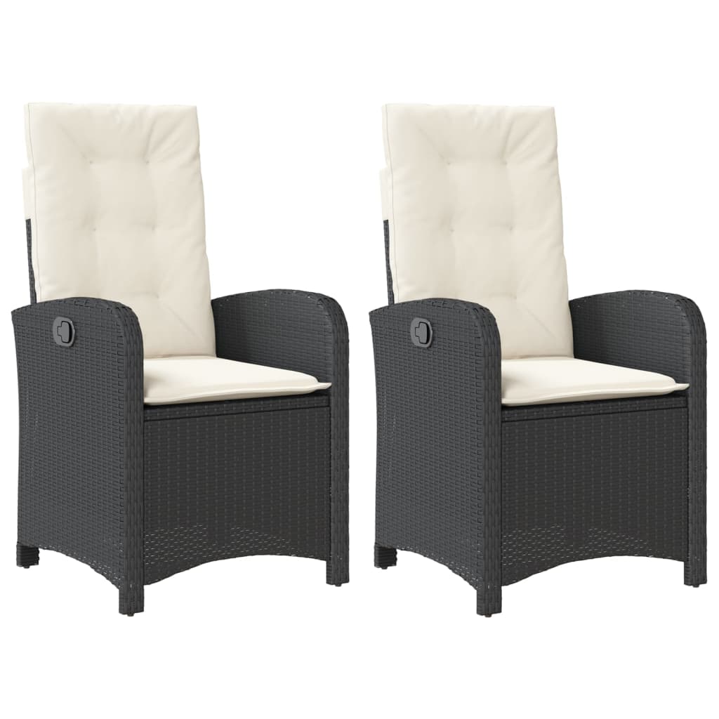 Gartensessel mit Kissen 2 Stk. Verstellbar Schwarz Poly Rattan