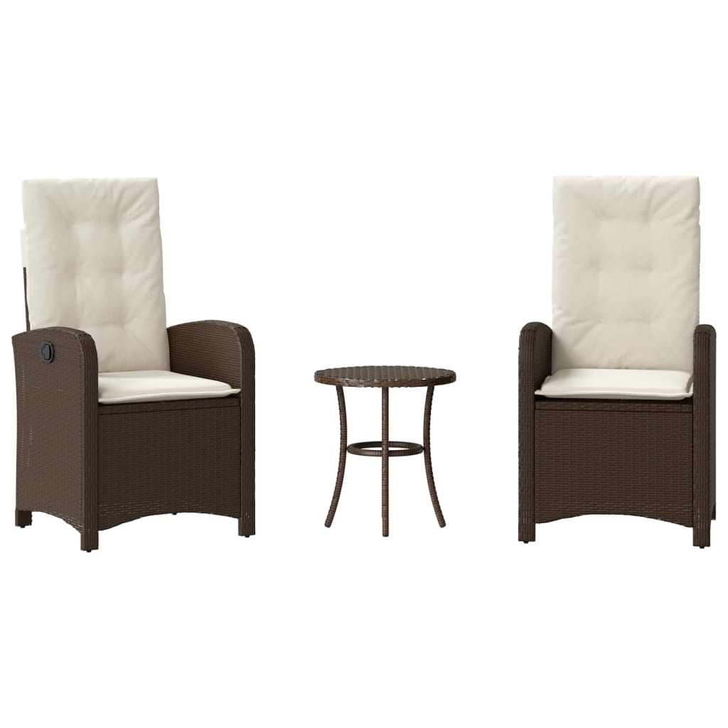 3-tlg. Bistro-Set mit Kissen Braun Poly Rattan