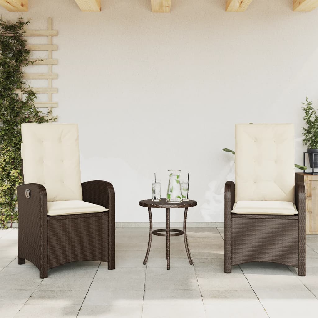 3-tlg. Bistro-Set mit Kissen Braun Poly Rattan