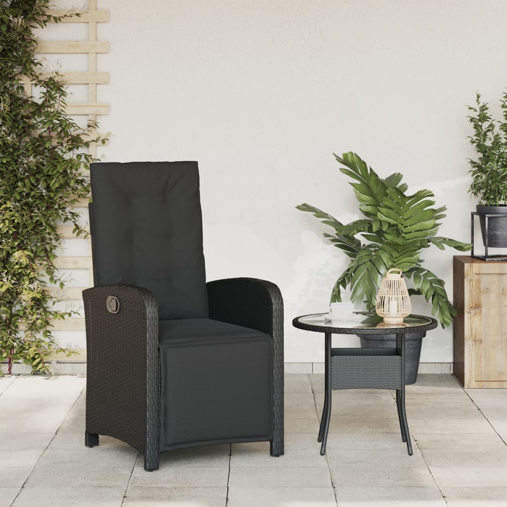 Gartensessel mit Fußteil Verstellbar Schwarz Poly Rattan