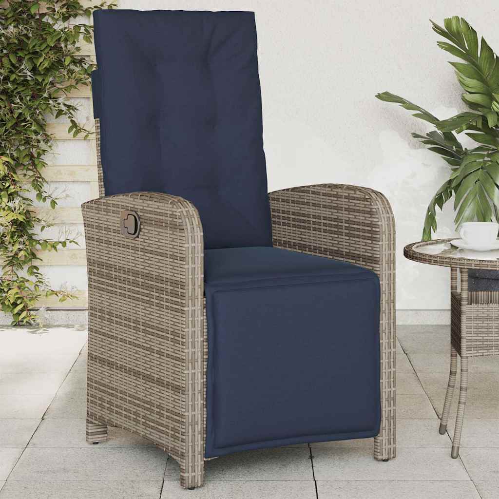 Gartensessel mit Fußteil Verstellbar Grau Poly Rattan