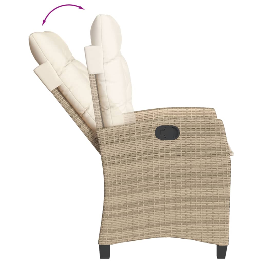 Gartensessel mit Kissen Verstellbar Beige Poly Rattan