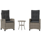 3-tlg. Bistro-Set mit Kissen Grau Poly Rattan