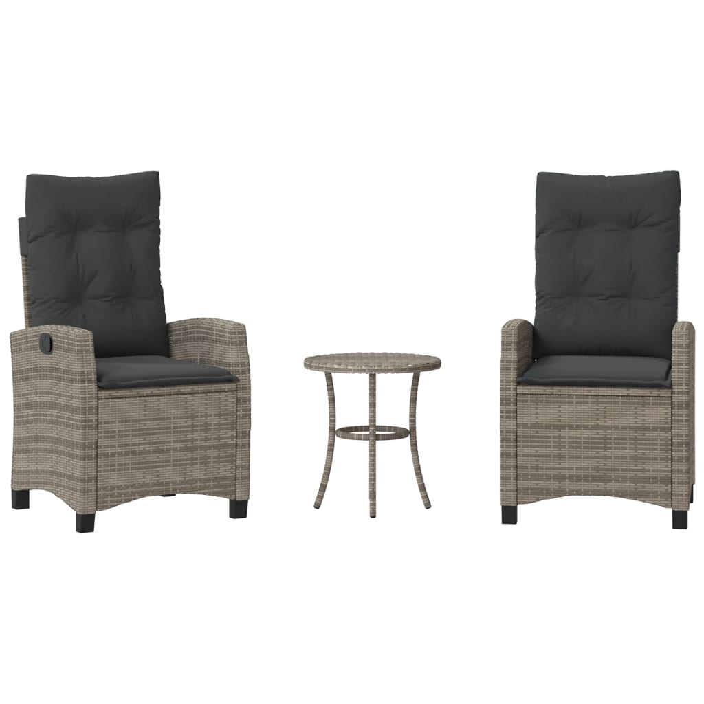 3-tlg. Bistro-Set mit Kissen Grau Poly Rattan