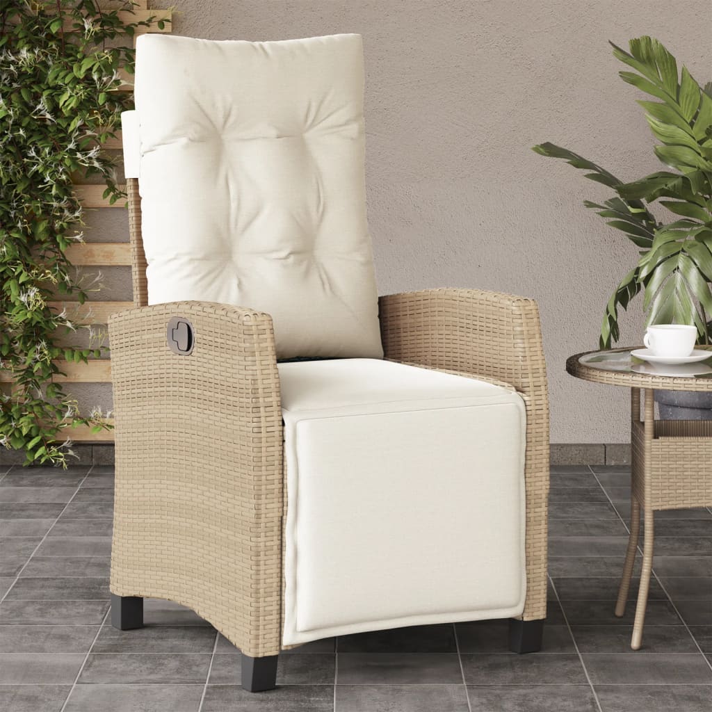 Gartensessel mit Fußteil Verstellbar Beige Poly Rattan