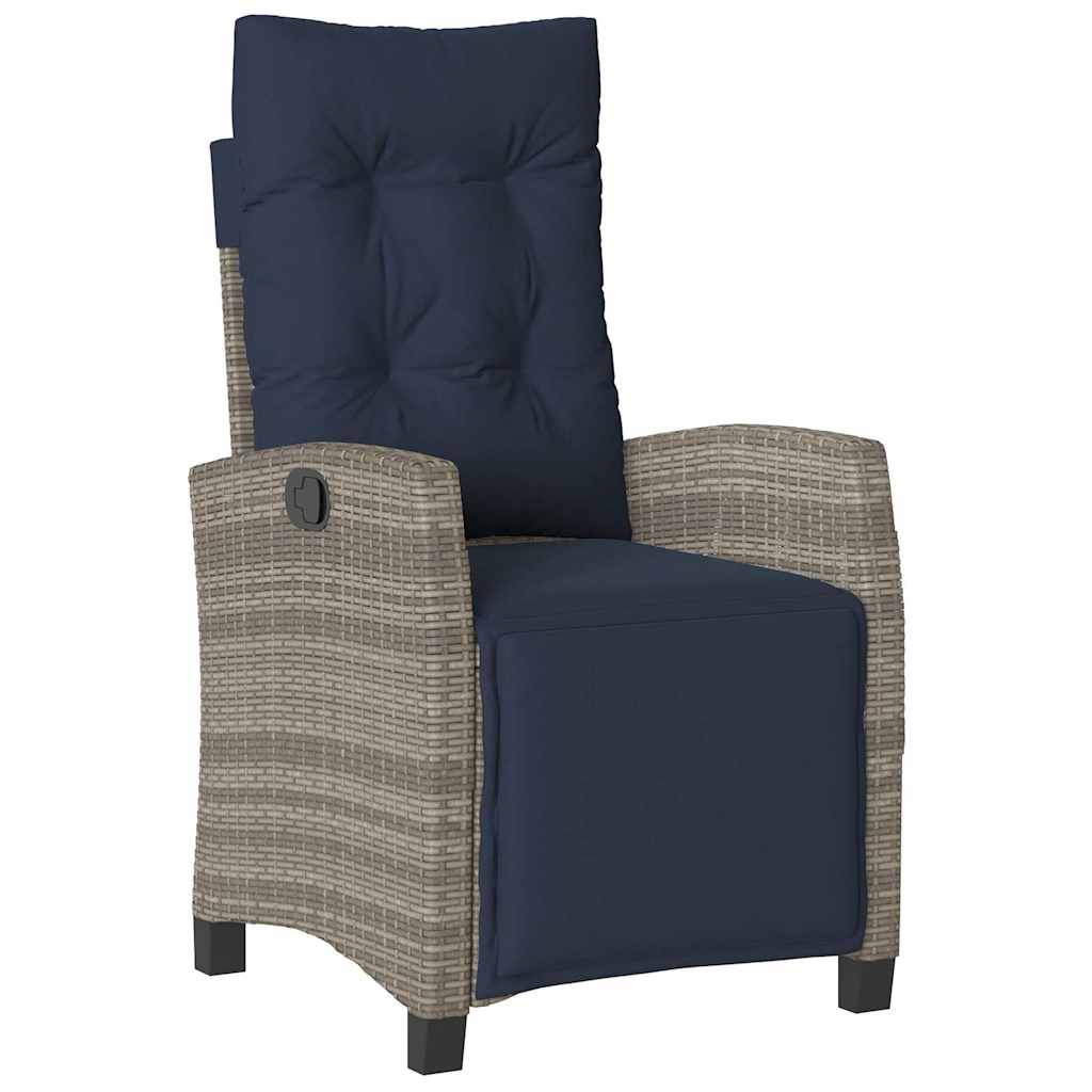 Gartensessel mit Fußteil Verstellbar Grau Poly Rattan