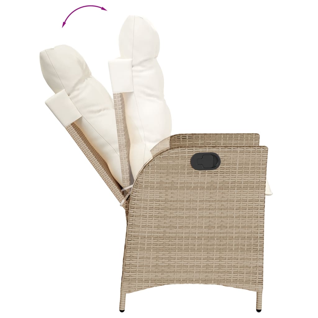 Gartensessel mit Kissen 2 Stk. Verstellbar Beige Poly Rattan