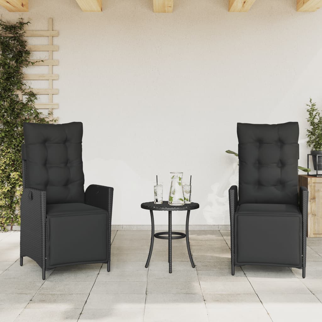 Gartensessel mit Fußteil 2 Stk. Verstellbar Schwarz Poly Rattan