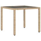 Gartentisch mit Glasplatte Beige 90x90x75 cm Poly Rattan