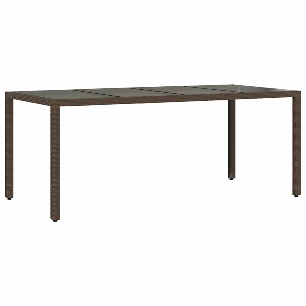 Gartentisch mit Glasplatte Braun 190x90x75 cm Poly Rattan