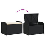 Sitzbank mit Stauraum & Kissen Schwarz 80x51x52 cm Poly Rattan