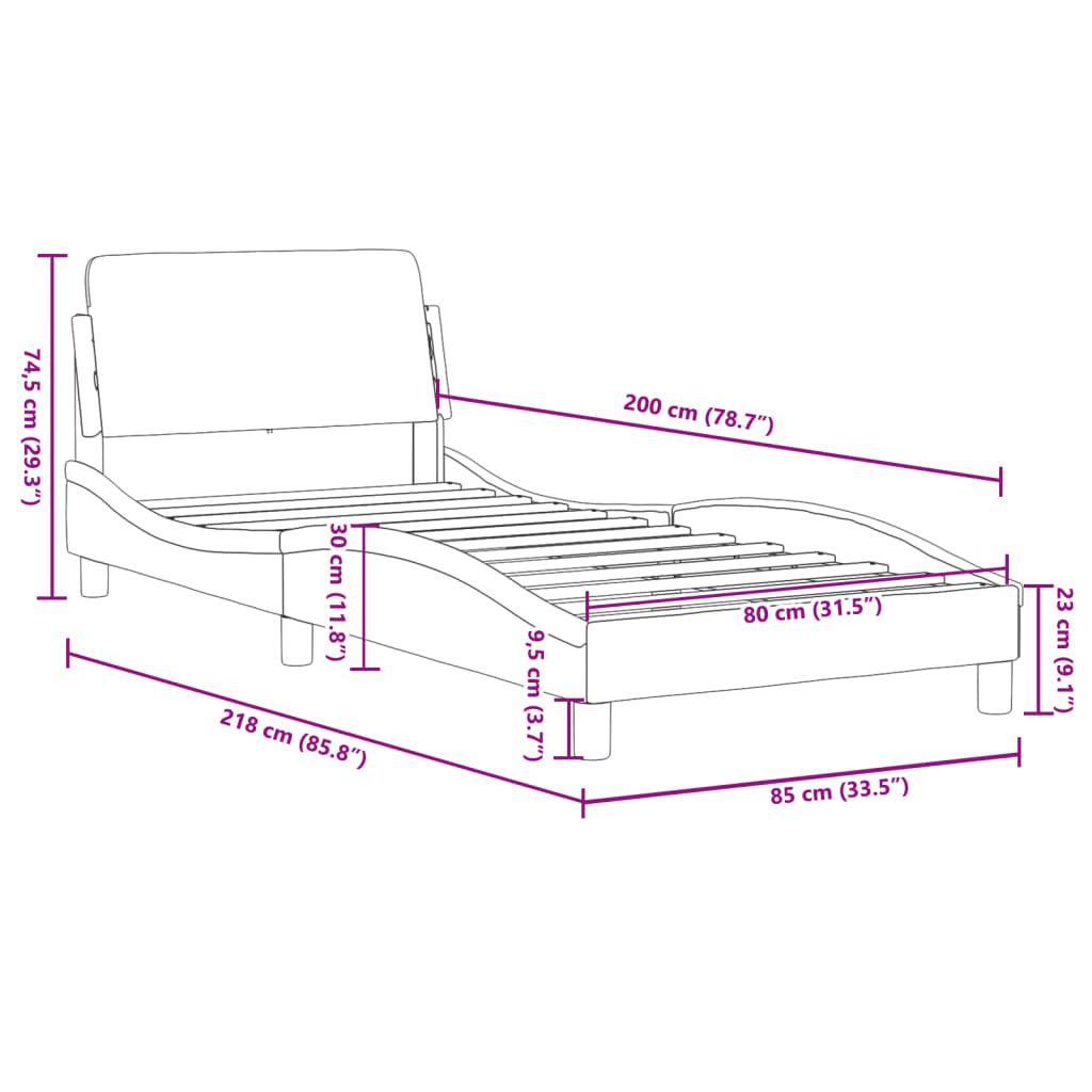 Bettgestell ohne Matratze Hellgrau 80x200 cm Stoff