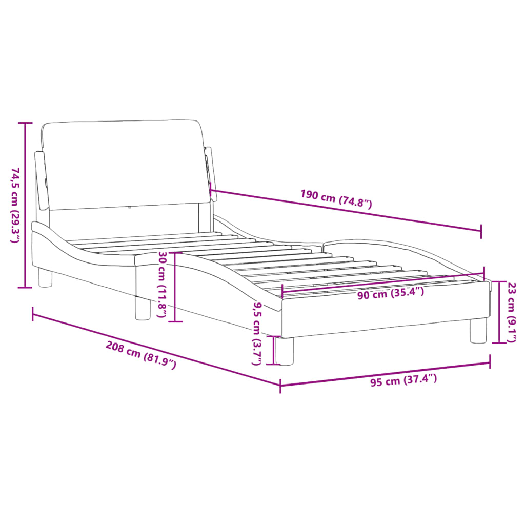 Bettgestell mit Kopfteil ohne Matratze Schwarz 90x190 cm Stoff