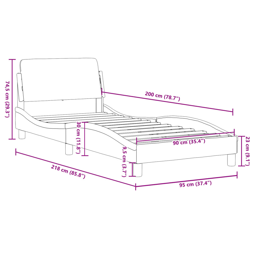 Bettgestell mit Kopfteil ohne Matratze Taupe 90x200 cm Stoff