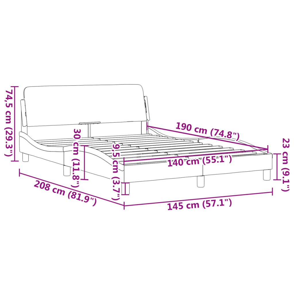 Bettgestell mit Kopfteil ohne Matratze Blau 140x190 cm Stoff