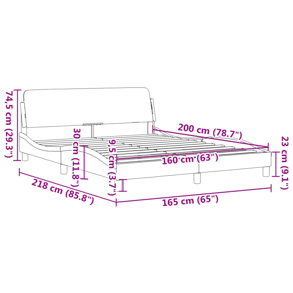 Bettgestell mit Kopfteil ohne Matratze Blau 160x200 cm Stoff