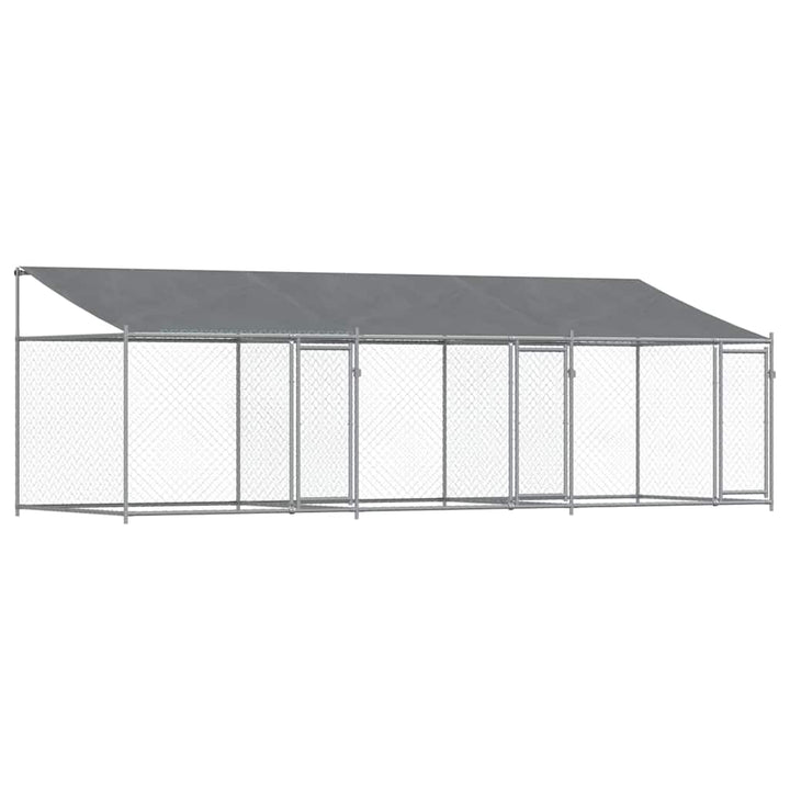 Hundezwinger mit Dach und Türen Grau 6x2x2 m Verzinkter Stahl