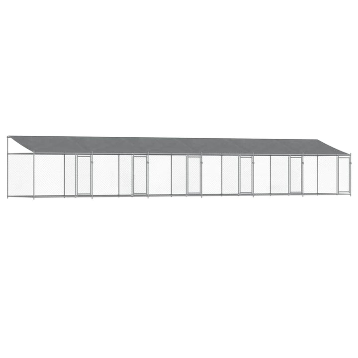 Hundezwinger mit Dach und Türen Grau 12x2x2 m Verzinkter Stahl