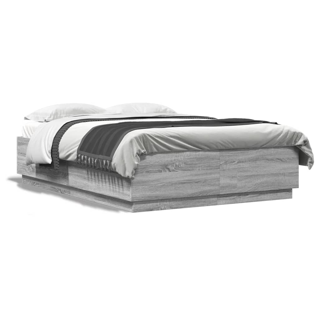 Bettgestell mit LED Grau Sonoma 120x200 cm Holzwerkstoff